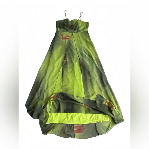 Brazil Boutique Green Ombre Maxi Dress Fairy Mermaid Y2K Silk Look Strappy G L - Picture 12 of 15